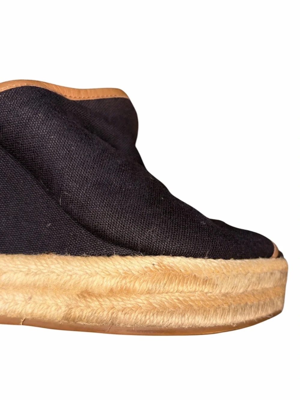 Tory Burch Black Canvas Espadrille Peep Toe Wedge Mules 5.5